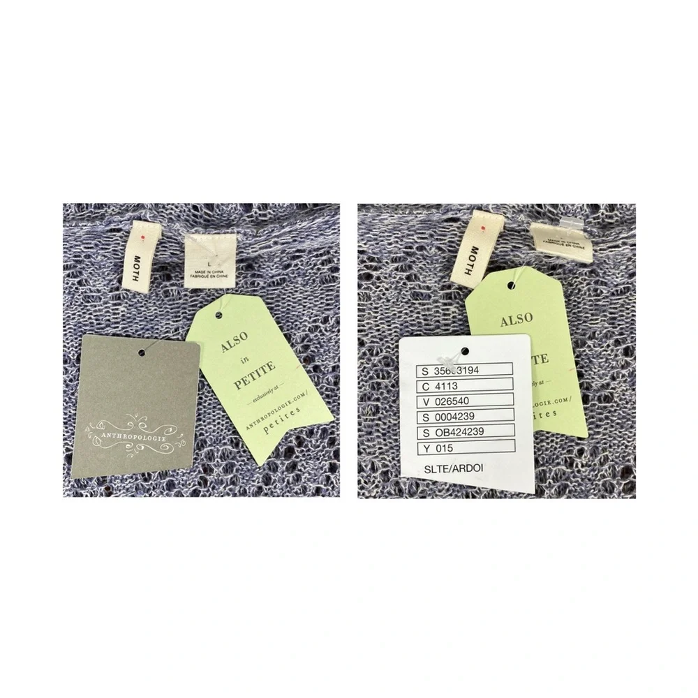Anthropologie Moth Pointelle Slate Gray Linen Blend Lace Knit Hooded Sweater - Picture 15 of 16